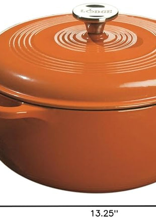 Lodge 6 Quart Enameled Cast Iron Dutch Oven with Lid – Dual Handles – Oven Safe up to 500° F or on Stovetop - Use to Marinate, Cook, Bake, Refrigerate and Serve – Pumpkin