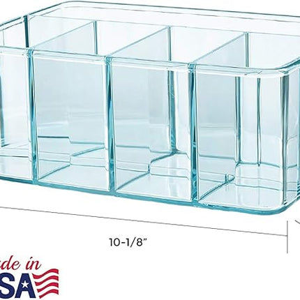 STORi 5-Compartment Plastic Organizer, Ocean Mist, Rectangular Divided Makeup and Vanity Storage Bin and Office Desk Caddy, Scalloped Wall Design, Made in USA