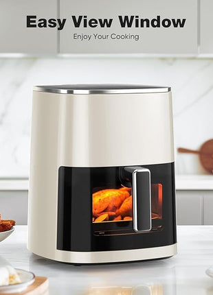 Elevon 6QT Large Air Fryer, 12-in-1 Digital Airfryer with Clear Window, Roast, Reheat, Dehydrate, Bake, Steam with 400F and More, Dishwasher Safe, Nonstick, Fit for Family of 2-5, Beige