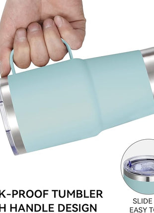 VEGOND 20 oz Tumbler Bulk with Handle Lid and Straw, Stainless Steel Insulated Travel Coffee Mug Set, Spill Proof Double Wall Metal Tumblers Cups, Mint Green 6 Pack