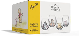 JoyJolt Disney Winnie the Pooh Exploring a Classic Stemless Drinking Glasses, 19oz Glass Cups ft Pooh Bear Tigger Piglet Eeyore, Kitchen Glassware Set of 4, Winnie the Pooh Adult Gifts