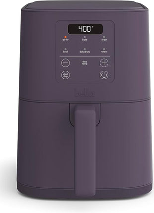 bella 4Qt Slim Air Fryer, Fits-anywhere™ Kitchenware, EverGood™ Ceramic Nonstick Coating, Adjustable Temperature, 6 Preset Cooking Options, 60 Min Auto Shutoff w Audible Tone, 3.3lb Capacity, Plum