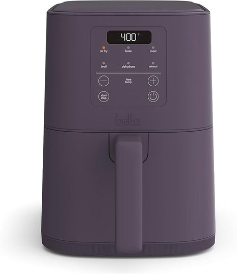 bella 4Qt Slim Air Fryer, Fits-anywhere™ Kitchenware, EverGood™ Ceramic Nonstick Coating, Adjustable Temperature, 6 Preset Cooking Options, 60 Min Auto Shutoff w Audible Tone, 3.3lb Capacity, Plum