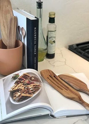 Spurtle Set, Natural Acacia Wooden Kitchen Utensils Set of 4, Wooden Spoons Utensils for Cooking, stirring, Mixing, Serving, spurtles kitchen tools as seen on tv for NonSick Cookware
