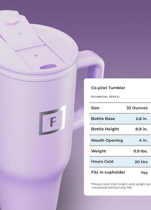IRON °FLASK Co-Pilot Insulated Mug w/Straw & Flip Cap Lids - Cup Holder Bottle for Hot, Cold Drink - Leak-Proof - Water, Coffee Portable Travel Mug - Lavender, 32 Oz