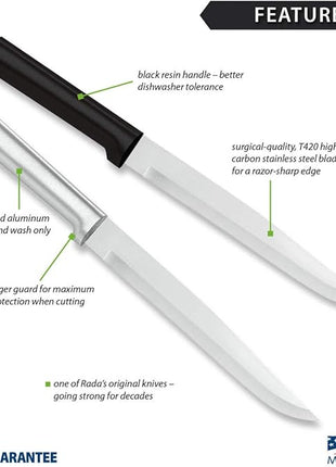 Rada Cutlery Slicer Knife, Black Handle, Pack of 6