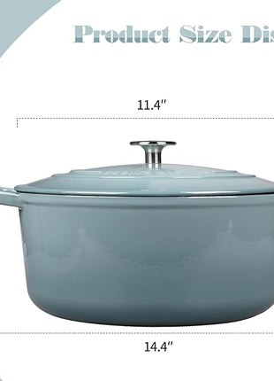 Enameled Dutch Ovens Cast Iron Dutch Oven Pot with Lid for Bread Baking, Cook, Dual Handle, 7 Quart, Seasalt