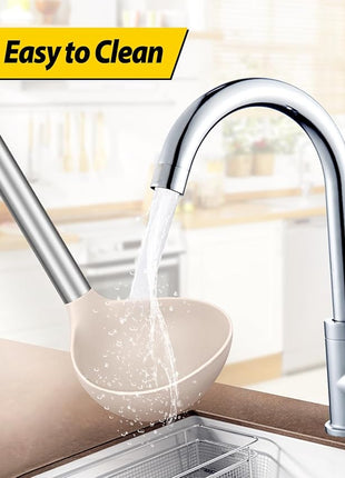 Pack of 2 Ladle Spoon,Silicone Large Spoon for Soup,Non Stick Kitchen Utensils with High Heat Resistant,BPA Free Perfect Kitchen Tools for Cooking, Stirring,Serving Soups (BLACK-KHAKI)