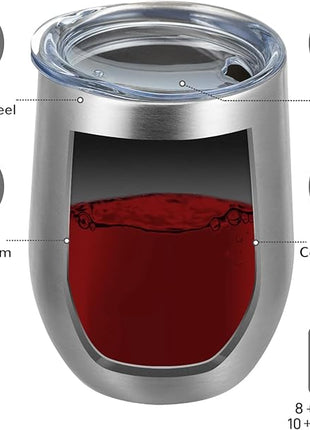 MEWAY 12oz/12 Pack Wine Tumbler Glasses with Lid -Double Wall Vacuum Stainless Steel Travel Tumbler Mug,Stemless Insulated Wine Cup for,Coffee,Cocktails,Gifts (Silver,Set of 12)