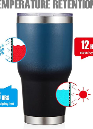 MEWAY 30oz Insulated Tumbler With Lids and Straws,Stainless Steel Double Vacuum Coffee Tumbler Cup, Brush, Durable Powder Coated Coffee Cup for Cold & Hot Drinks, Office, Travel(Blue Black,4 PACK)