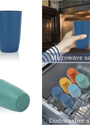 Wheat Straw Cups 6 PCS Plastic Cups Reusable Unbreakable Drinking Cup Dishwasher Safe Water Glasses with Unique Pattern (16 OZ)