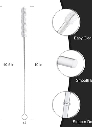 24 Pack, HIGHLY Transparent Reusable Plastic Straws with 4 Cleaning Brushes, 10.5 in Long Drinking Straws, Clear Replacement Straw for 16 24 30 32 OZ Tumblers, Cups, Jars, YETI, Starbucks - BPA FREE
