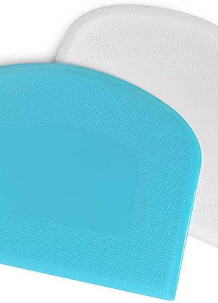ALLTOP Bowl Spatula & Bench Scraper,Flexible Plastic Multipurpose Kitchen Pastry Cutter Tool,Food Scrappers for Bread Dough Baking Cake Fondant Icing,Set of 2 Pieces - White&Blue