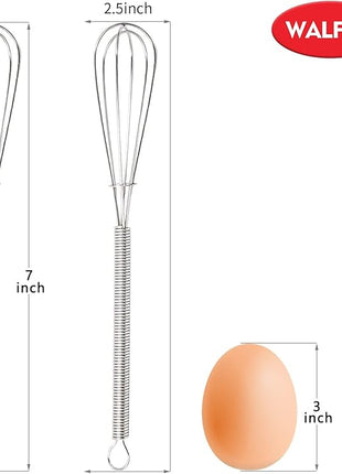 Walfos Mini Whisks Stainless Steel 6pcs; 7" - Small Whisk for Whisking, Beating Eggs, Mixing Sauces, Blending Ingredients