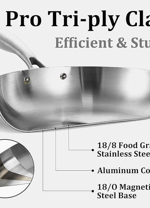 LOLYKITCH 8.5 Inch Tri-Ply Stainless Steel Frying Pan,Small Skillet,Induction Cooking Pan,Dishwasher and Oven Safe,Rivet Handle