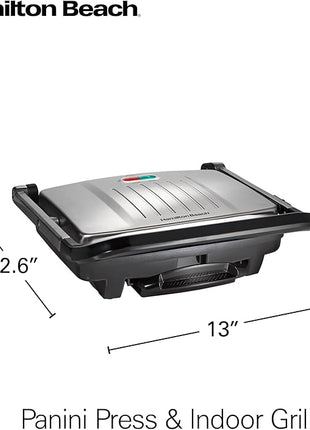 Hamilton Beach Panini Press, Sandwich Maker & Electric Indoor Grill, Upright Storage, Nonstick Easy Clean Grids, Stainless Steel (25410)