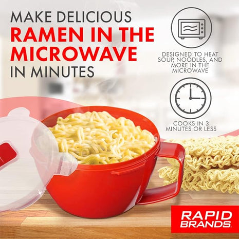 Rapid Plastic Noodle/Soup Bowl | Microwave Soup & Noodles in Minutes | Perfect for Dorm, Small Kitchen, or Office | Dishwasher-Safe, Microwaveable, & BPA-Free