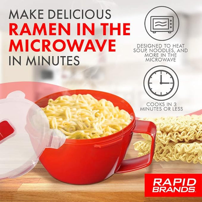 Rapid Plastic Noodle/Soup Bowl | Microwave Soup & Noodles in Minutes | Perfect for Dorm, Small Kitchen, or Office | Dishwasher-Safe, Microwaveable, & BPA-Free