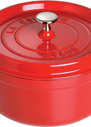 STAUB Cast Iron Dutch Oven 5.5-qt Round Cocotte, Made in France, Serves 5-6, Cherry
