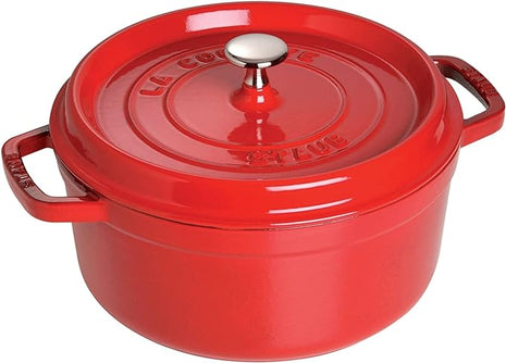 STAUB Cast Iron Dutch Oven 5.5-qt Round Cocotte, Made in France, Serves 5-6, Cherry