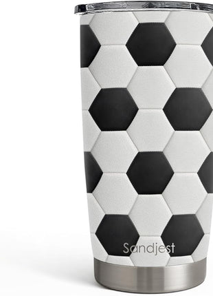SANDJEST Soccer Tumbler 20oz Stainless Steel Insulated, Travel Coffee Cup, Sport Tumblers Gifts for Soccer Lovers, Men Women, Coach, Birthday, Christmas