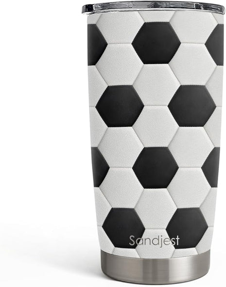 SANDJEST Soccer Tumbler 20oz Stainless Steel Insulated, Travel Coffee Cup, Sport Tumblers Gifts for Soccer Lovers, Men Women, Coach, Birthday, Christmas
