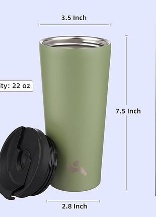22 OZ Insulated Tumbler with Lid and 2 Straws Stainless Steel Water Bottle Vacuum Travel Mug Coffee Cup,ArmyGreen