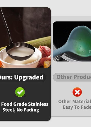 Newness Soup Ladle, [Rustproof, Heat Resistance, Integral Forming] Durable 304 Stainless Steel Soup Spoon with Vacuum Ergonomic Round Handle, Cooking Spoon for Kitchen, 13.7 Inches, Black