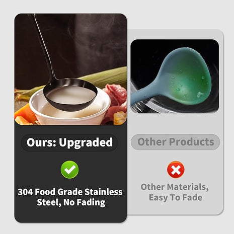 Newness Soup Ladle, [Rustproof, Heat Resistance, Integral Forming] Durable 304 Stainless Steel Soup Spoon with Vacuum Ergonomic Round Handle, Cooking Spoon for Kitchen, 13.7 Inches, Black