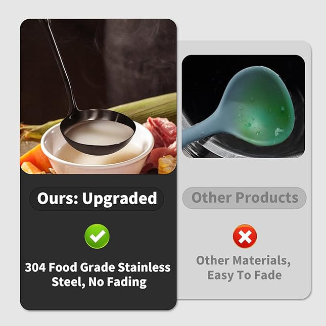 Newness Soup Ladle, [Rustproof, Heat Resistance, Integral Forming] Durable 304 Stainless Steel Soup Spoon with Vacuum Ergonomic Round Handle, Cooking Spoon for Kitchen, 13.7 Inches, Black