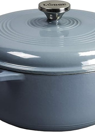 Lodge 3 Quart Enameled Cast Iron Dutch Oven with Lid – Dual Handles – Oven Safe up to 500° F or on Stovetop - Use to Marinate, Cook, Bake, Refrigerate and Serve – Storm Blue