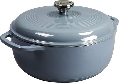 Lodge 3 Quart Enameled Cast Iron Dutch Oven with Lid – Dual Handles – Oven Safe up to 500° F or on Stovetop - Use to Marinate, Cook, Bake, Refrigerate and Serve – Storm Blue