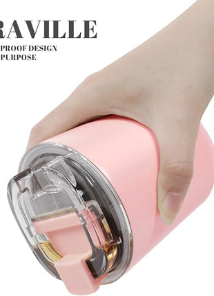 Puraville Insulated Tumblers with Lid, 10 oz Travel Coffee Mug Stainless Steel Vacuum Cup, Leak Proof Reusable Double Walled Coffee Tumbler for Iced and Hot Drinks, Pink