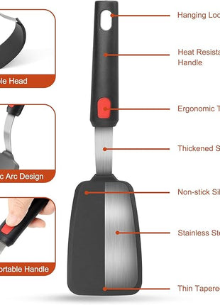 Hotec Silicone Spatula Turner for Nonstick Cookware, Cooking Spatulas 600°F Heat Resistant Large Flexible Rubber Spatula Set of 3, Kitchen Utensils for Flipping Eggs, Burgers, Pancakes, Crepes