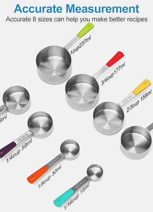 Stainless Steel Measuring Cups Set (8 Cups, Colorful)