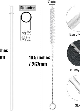 ALINK 12-Pack Reusable Hard Plastic Clear Straws, 10.5 inch Long Tumbler Straws for 16 OZ 20 OZ 30 OZ Stanley, YETI, Starbucks Tumblers with Cleaning Brush