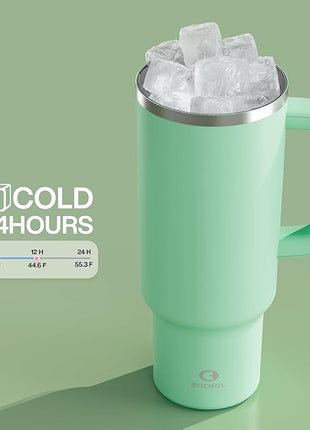 40 oz Tumbler with Handle and Straw: Stainless Steel Insulated Tumbler Keeps Cold for 24 Hours, Leakproof Travel Cup Fits in Cup Holder and BPA-Free,Brook Green