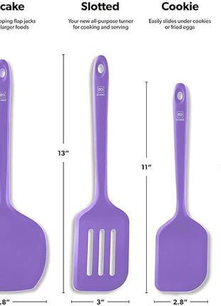 New DI ORO Silicone Turner Spatula Set - Kitchen Spatulas for Nonstick Cookware - Cooking Utensils for Flipping Eggs & Pancake - 600°F Heat-Resistant BPA Free Turners - Dishwasher Safe (4pc, Lavender)