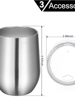 VEGOND Wine Tumblers Bulk 6 Pack, 12oz Stainless Steel Stemless Wine Glass with Lids and Straws, Double Wall Vacuum Insulated Tumbler Cup, Coffee Mug for Cold Hot Drinks