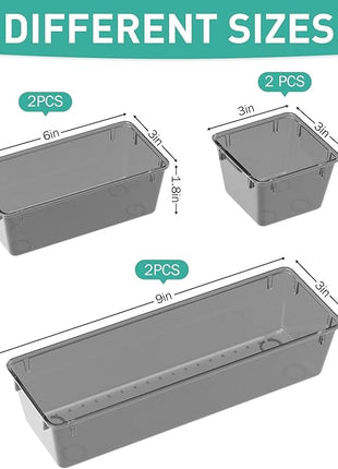 WOWBOX 6 Pack Clear Drawer Organizer Set, Acrylic Drawer Storage Trays, Storage Bins for Makeup, Cosmetics, Jewelries, Utensils, Gadgets, Office, Black