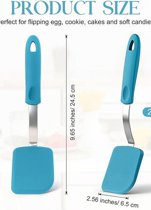 Silicone Cookie Spatula Turner 2 Pack Mini Brownie Spatula Flexible Kitchen Small Silicone Turner for Nonstick Cookware Heat Resistant No Scratch Flipper for Egg Pancake(Light Blue)