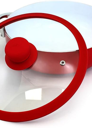 IMUSA USA 3.2Qt Red Ceramic Nonstick Caldero (Dutch Oven) with Silicone Rim & Glass Lid