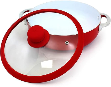 IMUSA USA 3.2Qt Red Ceramic Nonstick Caldero (Dutch Oven) with Silicone Rim & Glass Lid