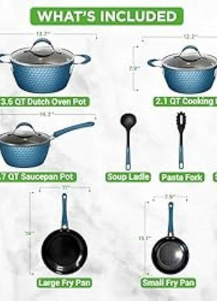 NutriChef 11 Pc Pots and Pans Set - Non Stick Cookware Set with Ceramic Coating, Ergonomic Handles, Induction Ready, Includes Saucepan, Dutch Oven, Large & Small Fry Pans - Royal Blue