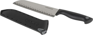 Farberware Edgekeeper 7-Inch Santoku Knife with Self-Sharpening Blade Cover, High Carbon-Stainless Steel Kitchen Knife with Ergonomic Handle, Razor-Sharp Knife, Black