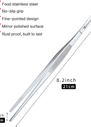 8.5 Inch Kitchen Tweezers Fine Tweezer Tongs, MSY BIGSUNNY Stainless Steel Food Tweezers Multi-function Precision Serrated Tips Cooking Tongs Kitchen Serving Tong