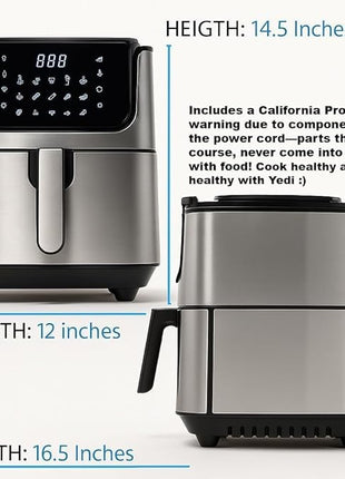 Yedi Evolution Air Fryer, 6.8 Quart, Stainless-Steel Finish, Ceramic Cooking Basket, with Deluxe Accessory Kit and Recipe Book