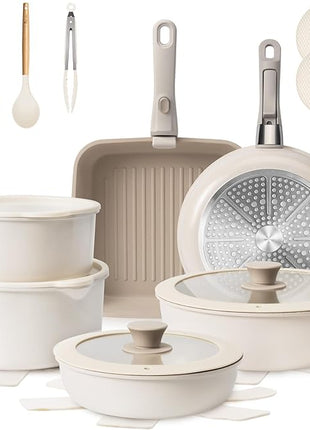 KIKCOIN Ceramic Cookware Set, 22 Pcs Nonstick Pots and Pans Set with Detachable Handles, Non Toxic Kitchen Cooking Set with Removable Handles, Induction/Dishwasher/Oven Safe, Ollas de Cocina