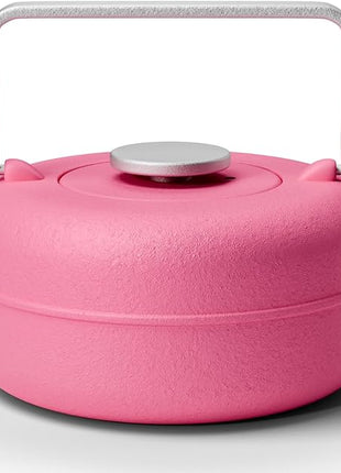 Toptier Teapot with Removable Infuser, Cast Iron Tea Kettle Stovetop Safe, Solid Geometry Cylinder Design Tea Pot Coated with Enameled Interior for 27 Ounce (800 ml), Rose Red