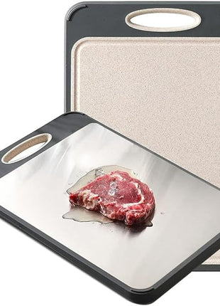 GUANCI Cutting Board for Kitchen 2-in-1, Stainless Steel & Wheat Straw PP Double-Sided Chopping Board,non toxic Chopping, Easy to Clean, Ideal for Meat, Vegetables and Fruits
